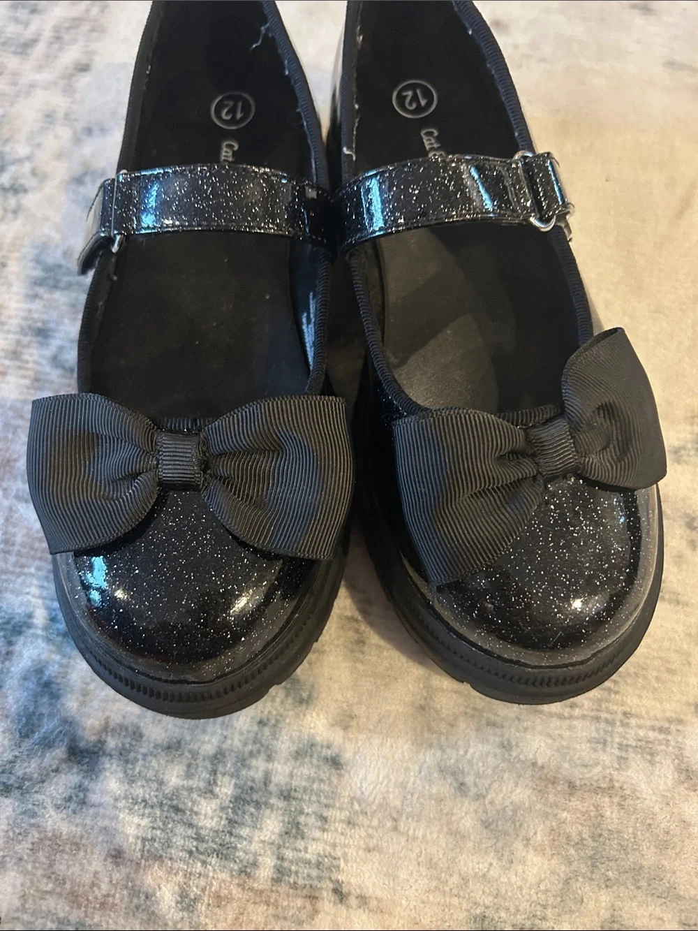 Cat & Jack Black Glitter Mary Jane Flats with Bow Strap